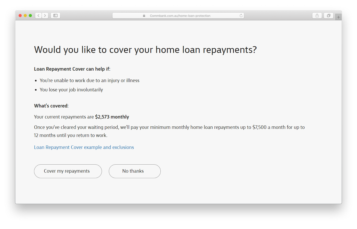 Explanation of repayment cover