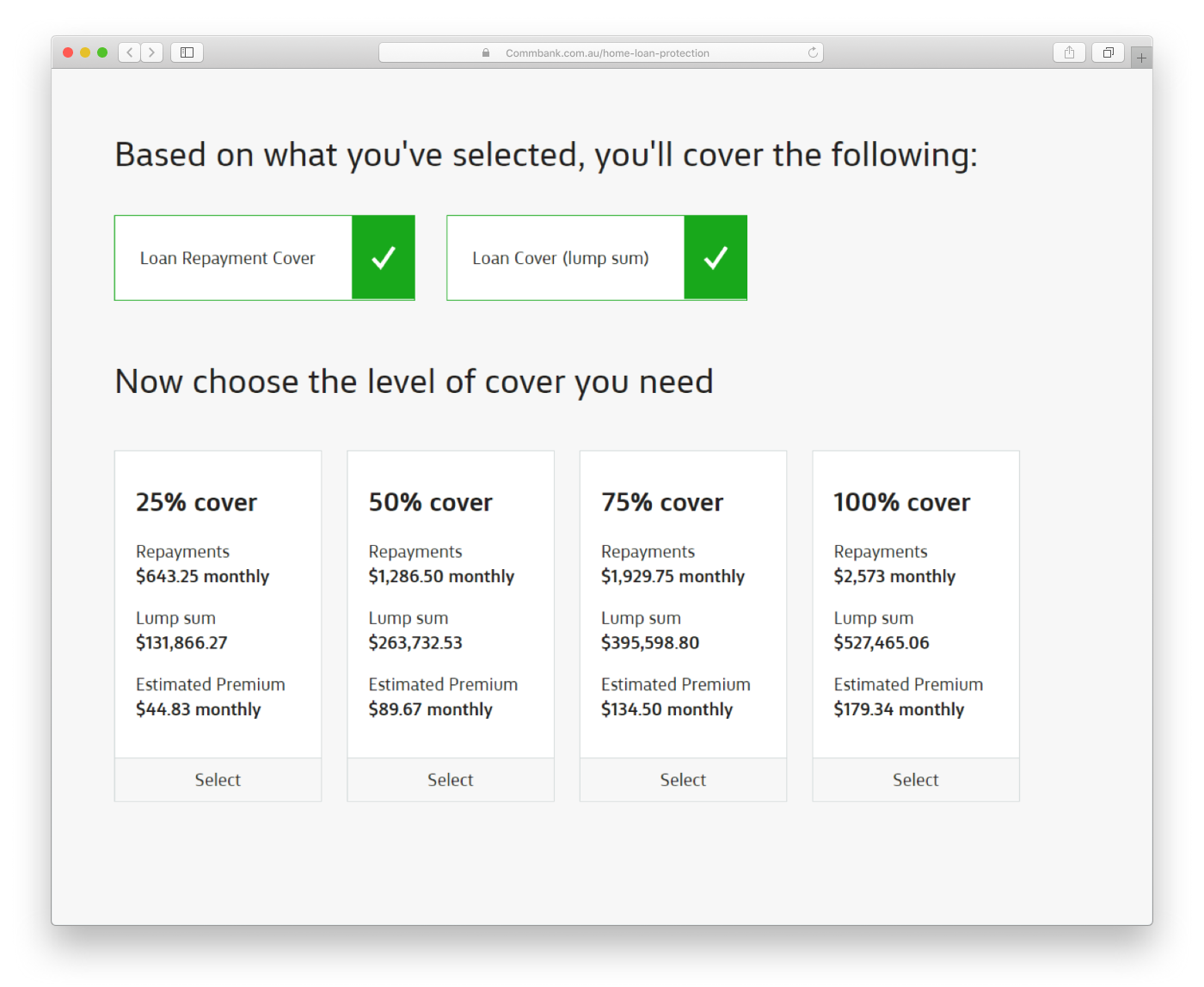 A percentage selector with dollar figures showing impact of choice